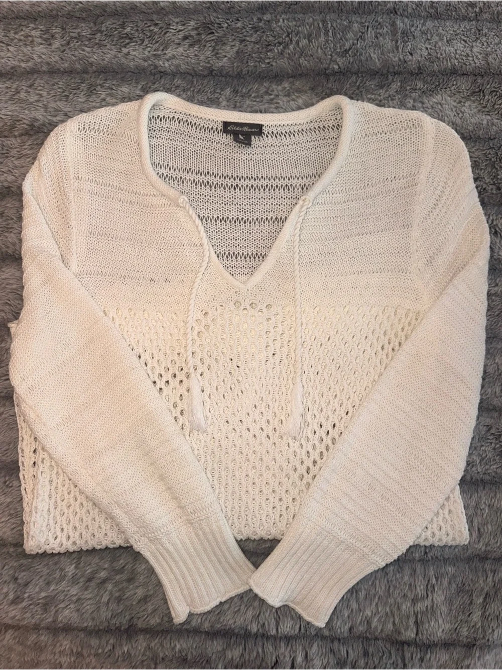 Eddie Bauer White Open-Knit V-Neck Swim Cover-Up Tunic